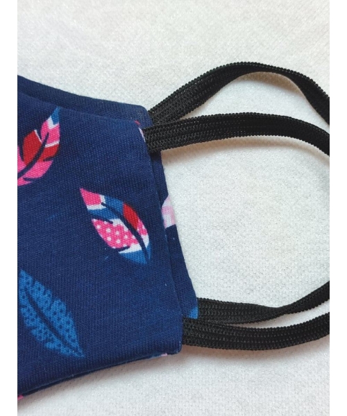 Granatowa Maska Ochronna z bawełny dwuwarstwowa - listeczki